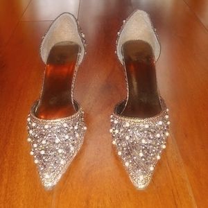 Brown and gold beaded with pearl size 10 heels